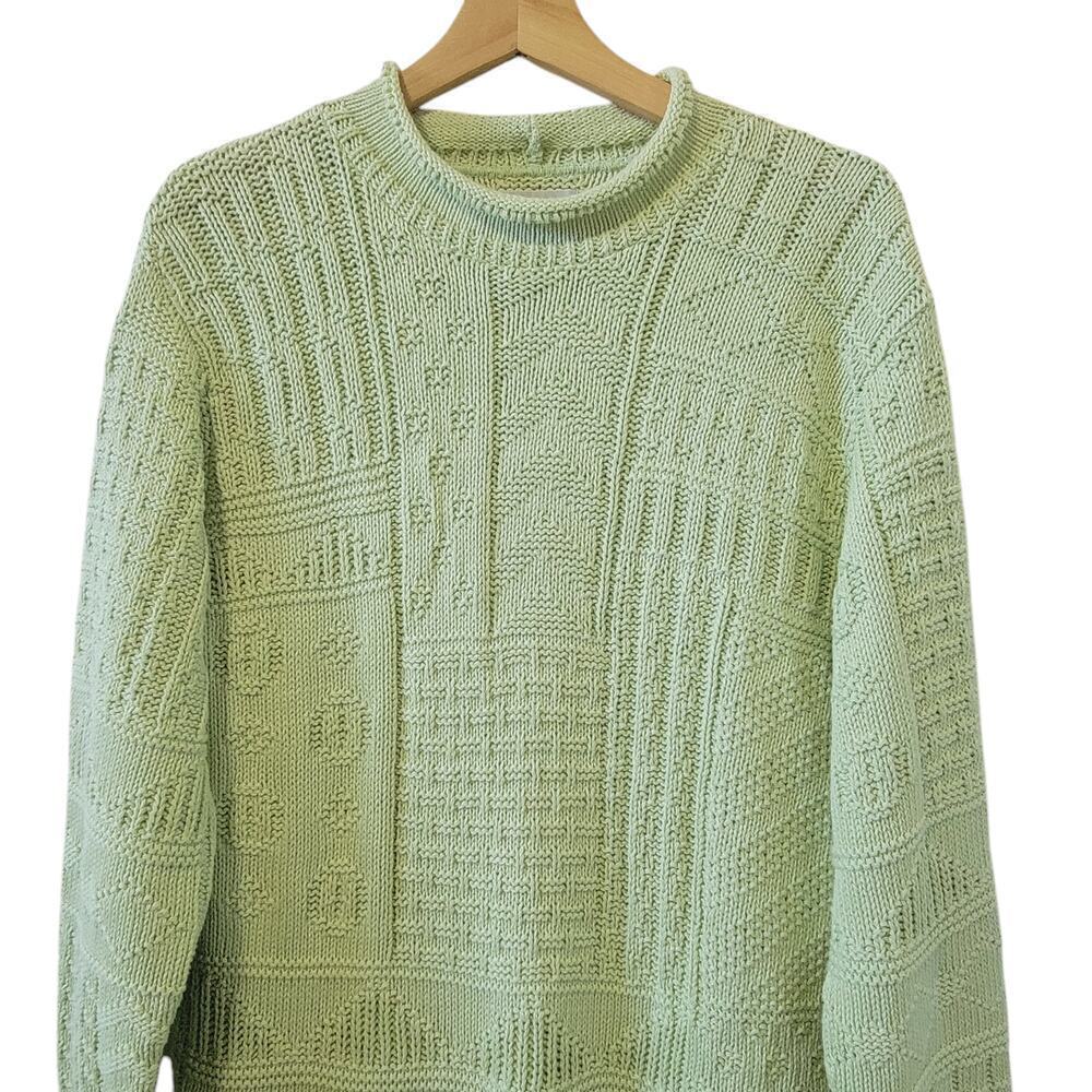 Vintage Cabin Creek Green Square Patterned 80's/90s Pullover Knit Sweater Size S